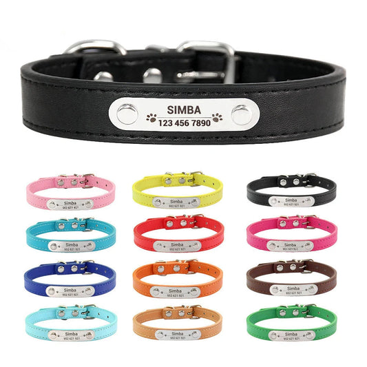 Carved ID Anti-Lost Leather Collar - main product photo